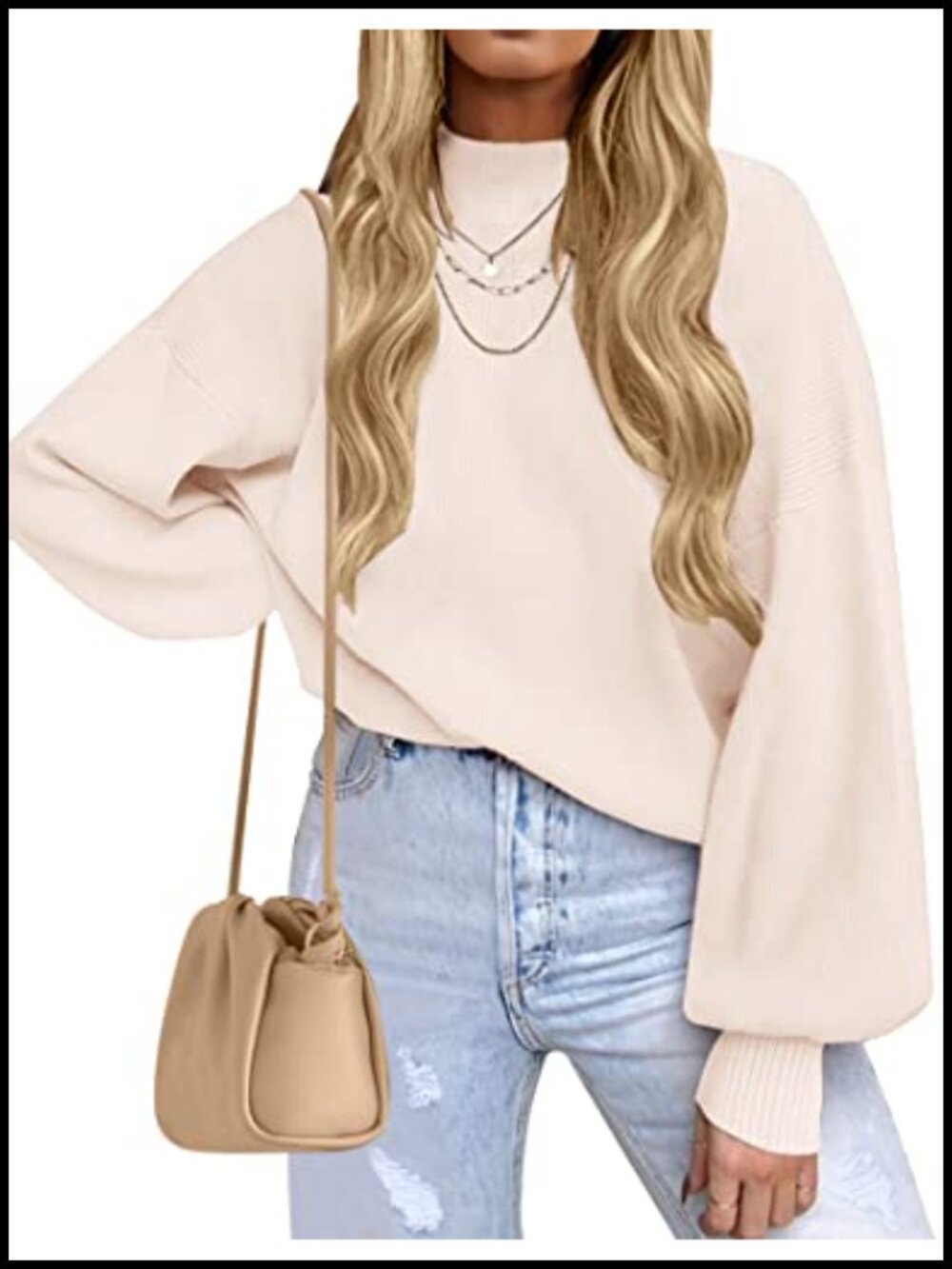 Women's Oversized Knit Sweater Mock Neck Long Sleeve